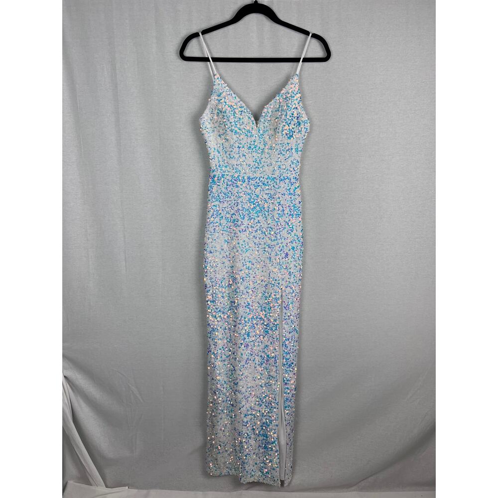 B Smart Maxi Dress White Iridescent Sequin Gown Formal Bachelorette Party Glam